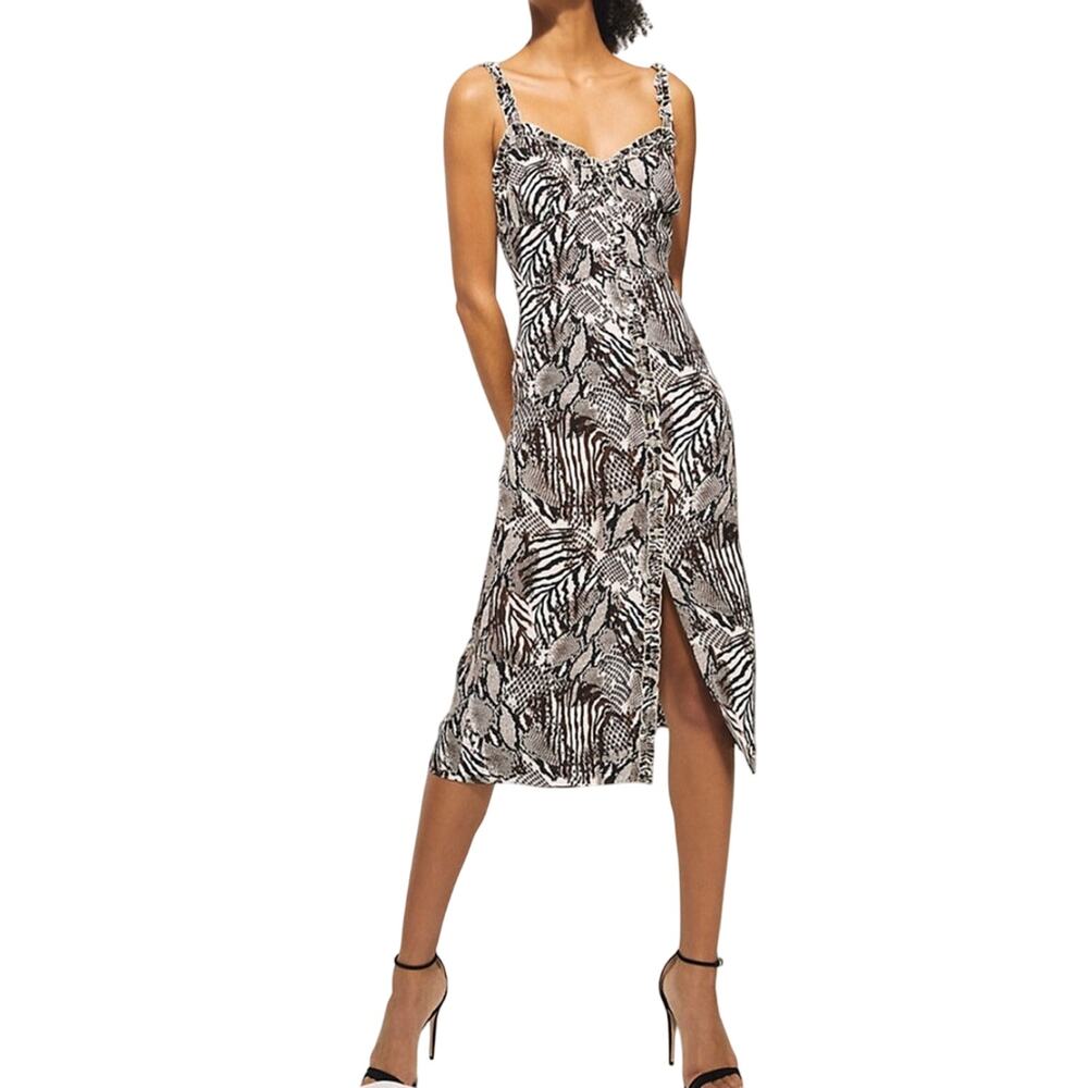 Wilfred Heartthrob Midi Dress Sleeveless V-Neck Animal Print Black White Size M